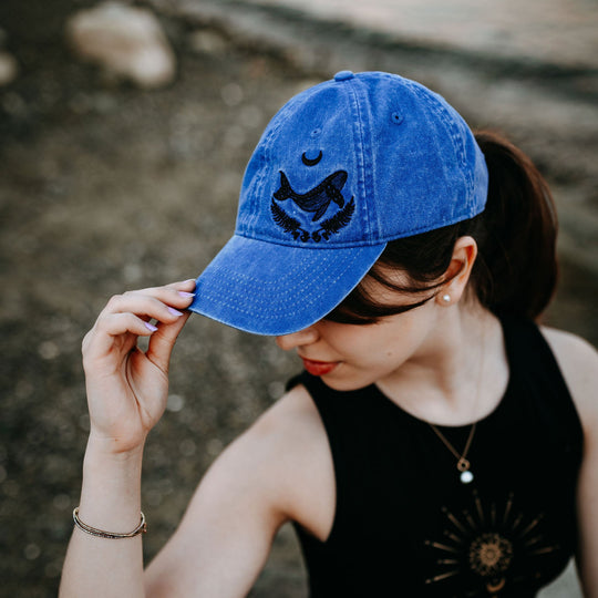 Crescent Whale Washed Dad Hat- Indigo