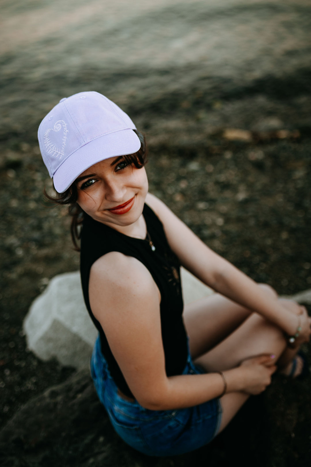 Fern Heart Washed Dad Hat- Lavender