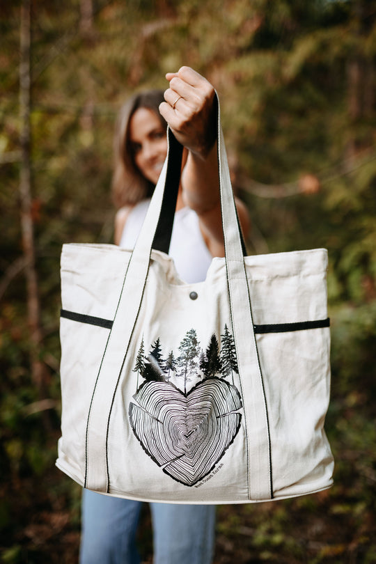 Heart Tree Round Large Canvas Tote