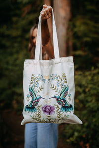 Cottage Hummingbird Canvas Cotton Tote