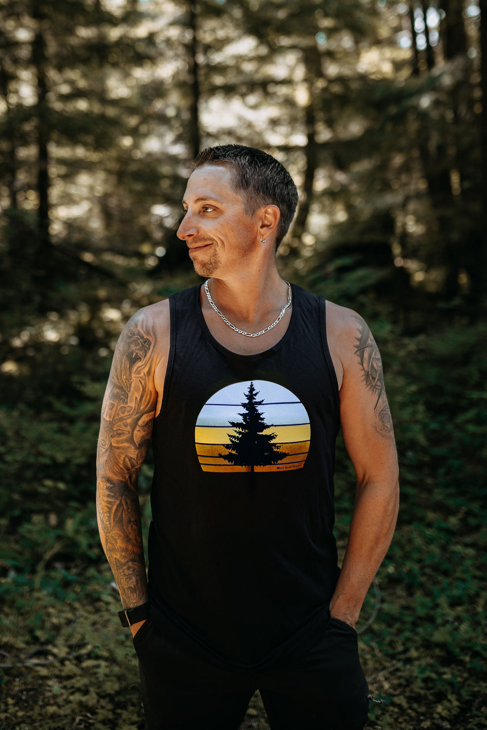 Retro Tree Mens Tank Black