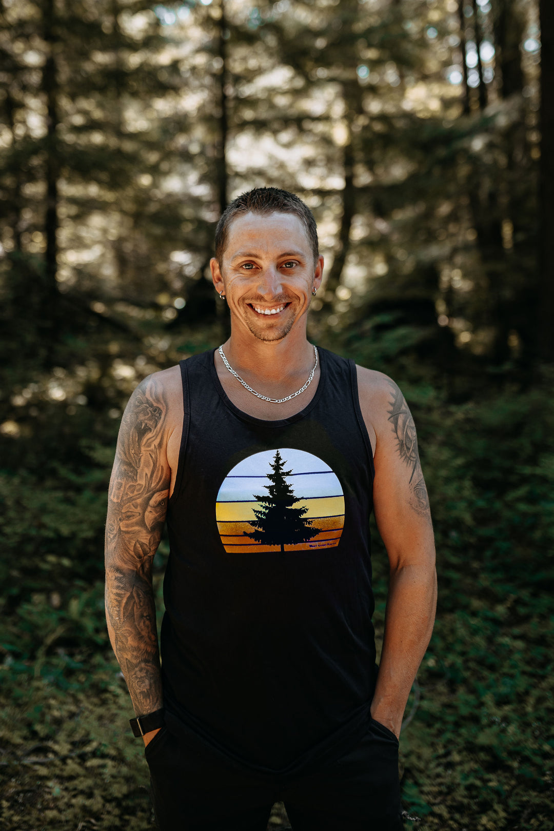 Retro Tree Mens Tank Black