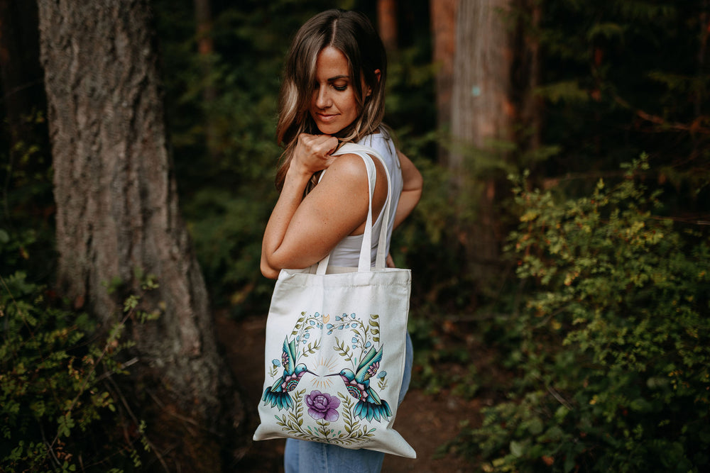 Cottage Hummingbird Canvas Cotton Tote