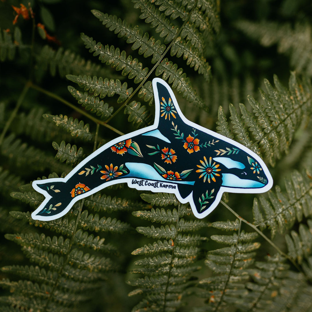 Floral Orca Vinyl Sticker