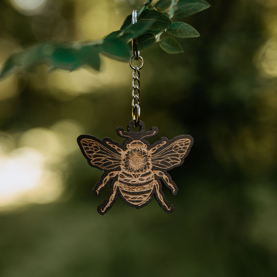 Sunflower Bee Wooden Engraved Keychain