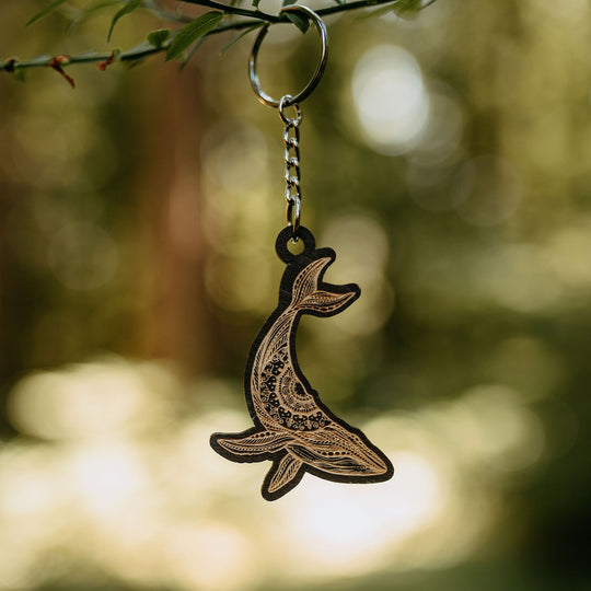 Humpback Engraved Wooden Keychain