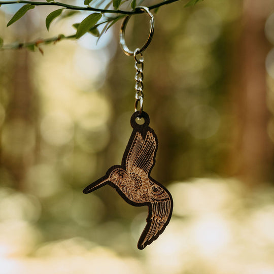 Hummingbird Engraved Wooden Keychain