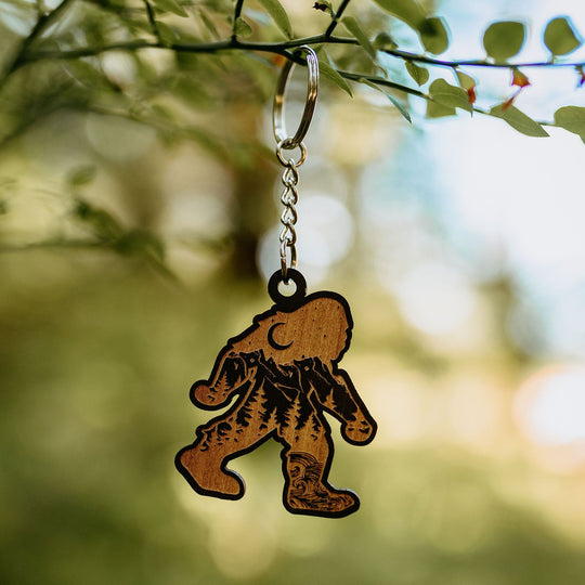 Sasquatch Engraved Wooden Keychain