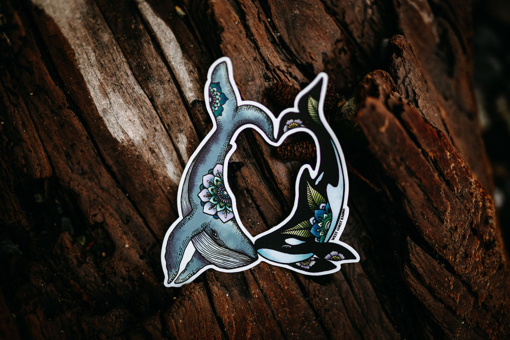 Orca & Humpback Heart Colourful Sticker