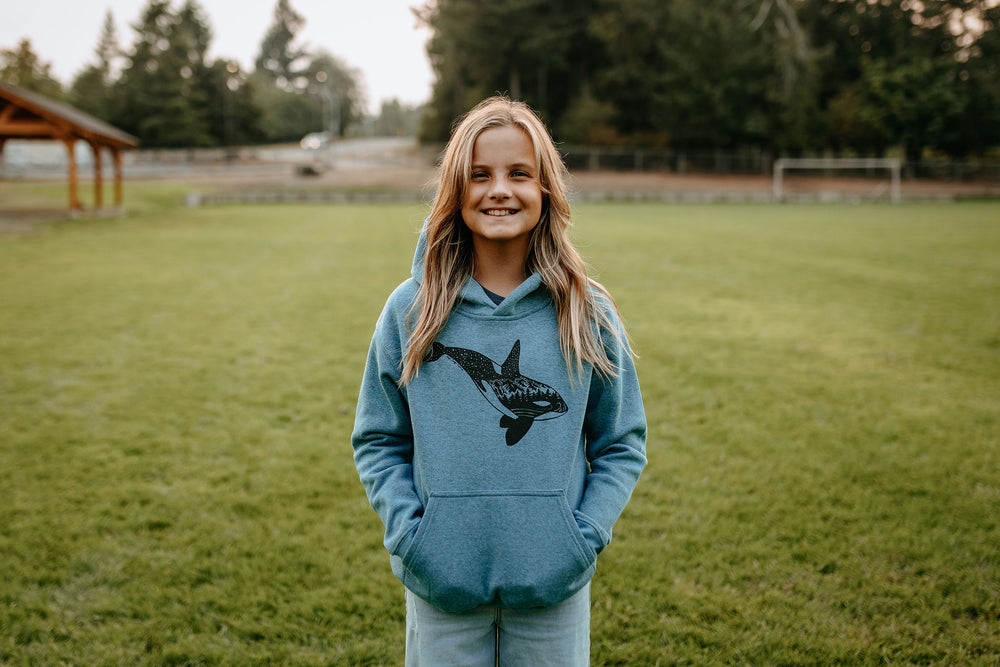 Mountain Orca Kids/Youth Hoodie In Heather Bermuda Blue