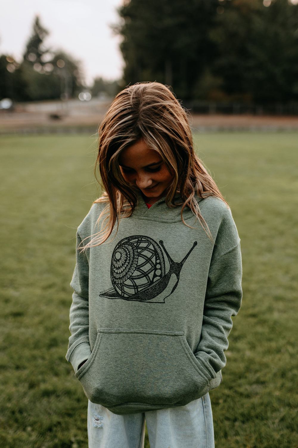 Snail Hoodie Kids/Youth Heather Bamboo Green