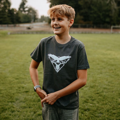 Eagle and Deer Skull Kids/Youth Tee in Dark Slate Grey
