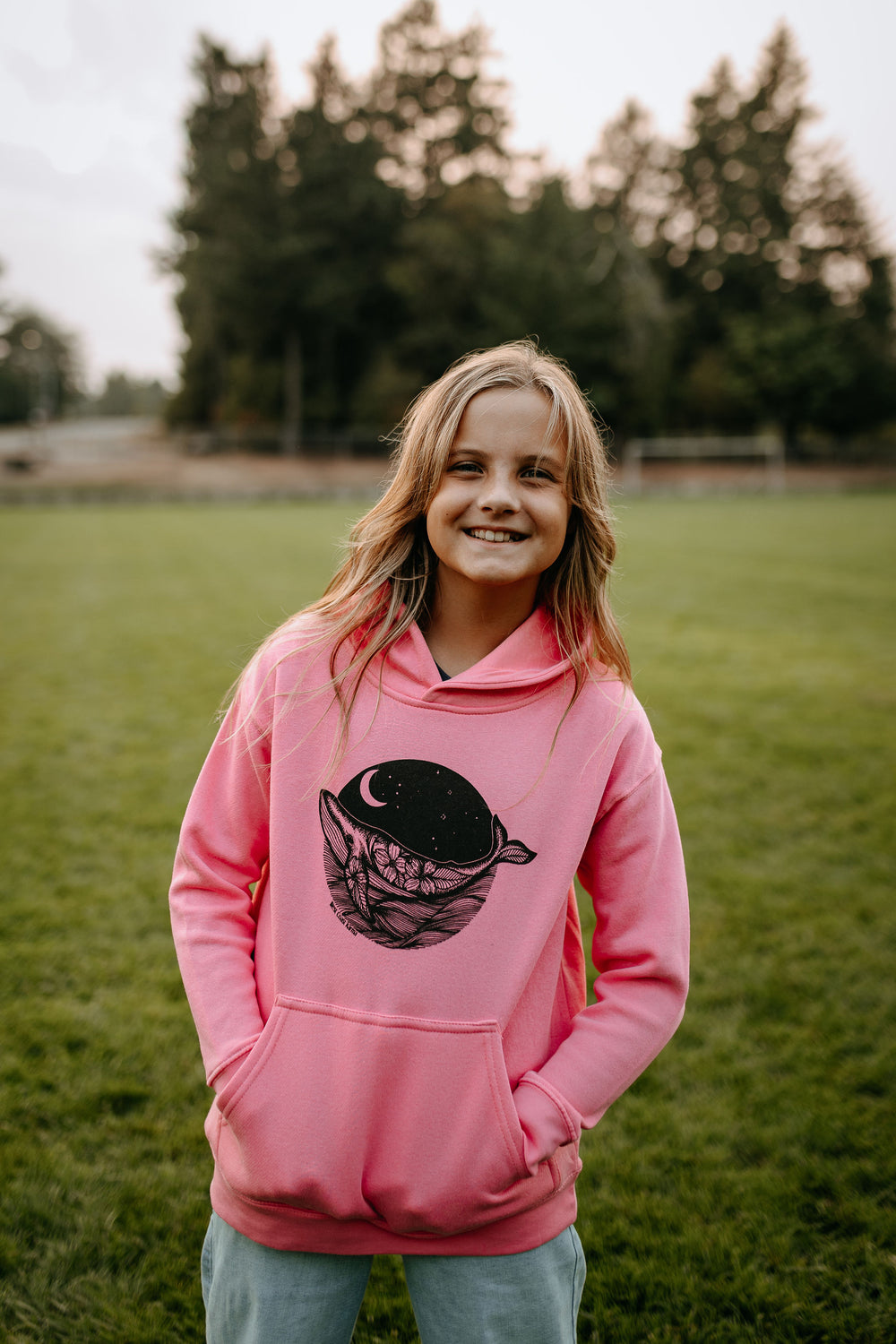 Night Whale Kids/Youth Hoodie In Rasberry Pink