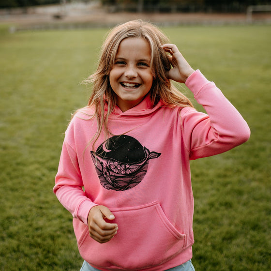 Night Whale Kids/Youth Hoodie In Rasberry Pink