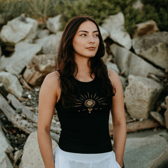 Celestial Sunflower Bamboo Stretch Crop Tank * Made In Canada*