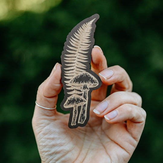 Mushroom Fern Wooden Magnet