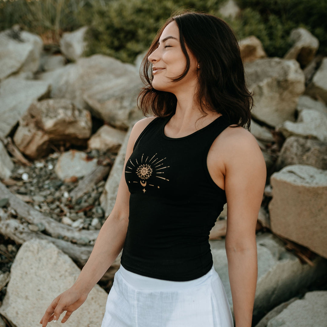 Celestial Sunflower Bamboo Stretch Crop Tank * Made In Canada*