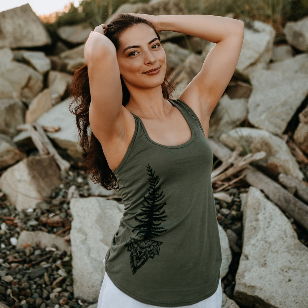Forest Sage Tree Mandala Bamboo Tank * Made In Canada *