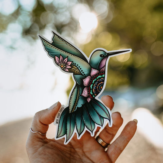 Flower Jade Hummingbird Sticker
