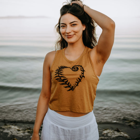 Fern Heart Crop Tank in Honey Gold