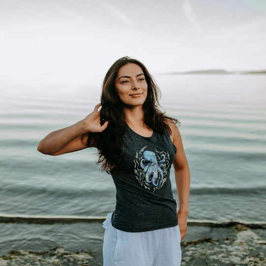 Tattoo Octopus Muscle Tank in Charcoal