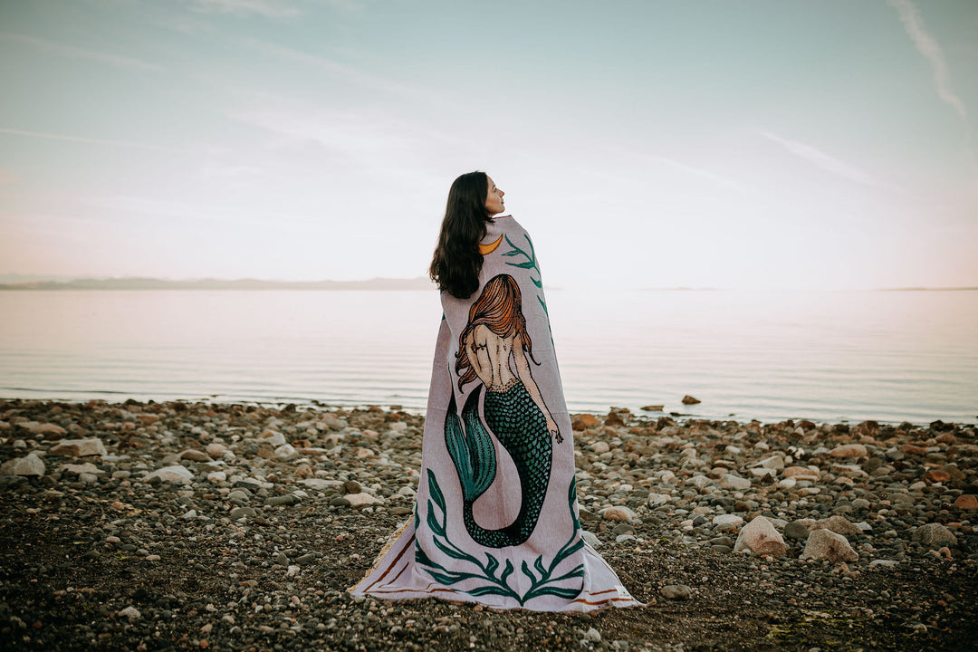 Coastal Mermaid 100% Cotton Woven Blanket