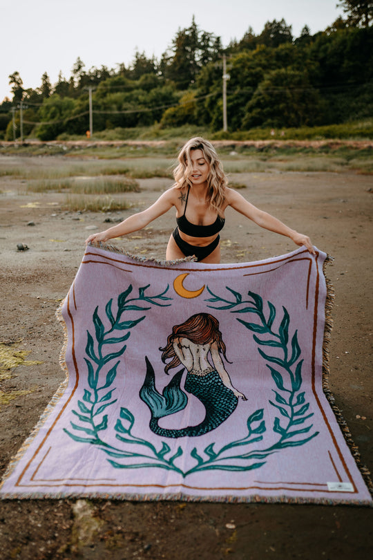 Coastal Mermaid 100% Cotton Woven Blanket