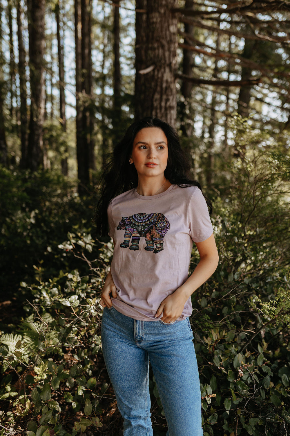 Mandala Bear Relaxed Tee in Light Violet