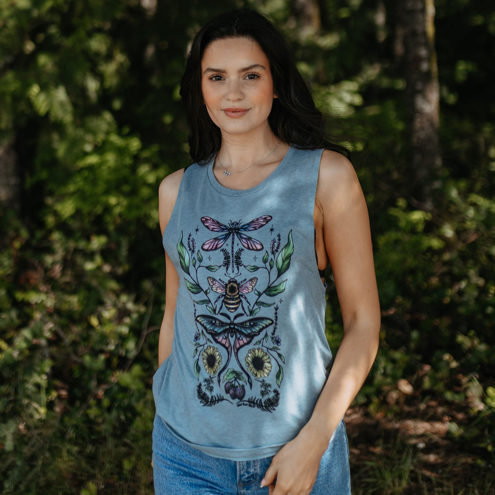 Flying Fauna Muscle Tank in Stonewash Denim