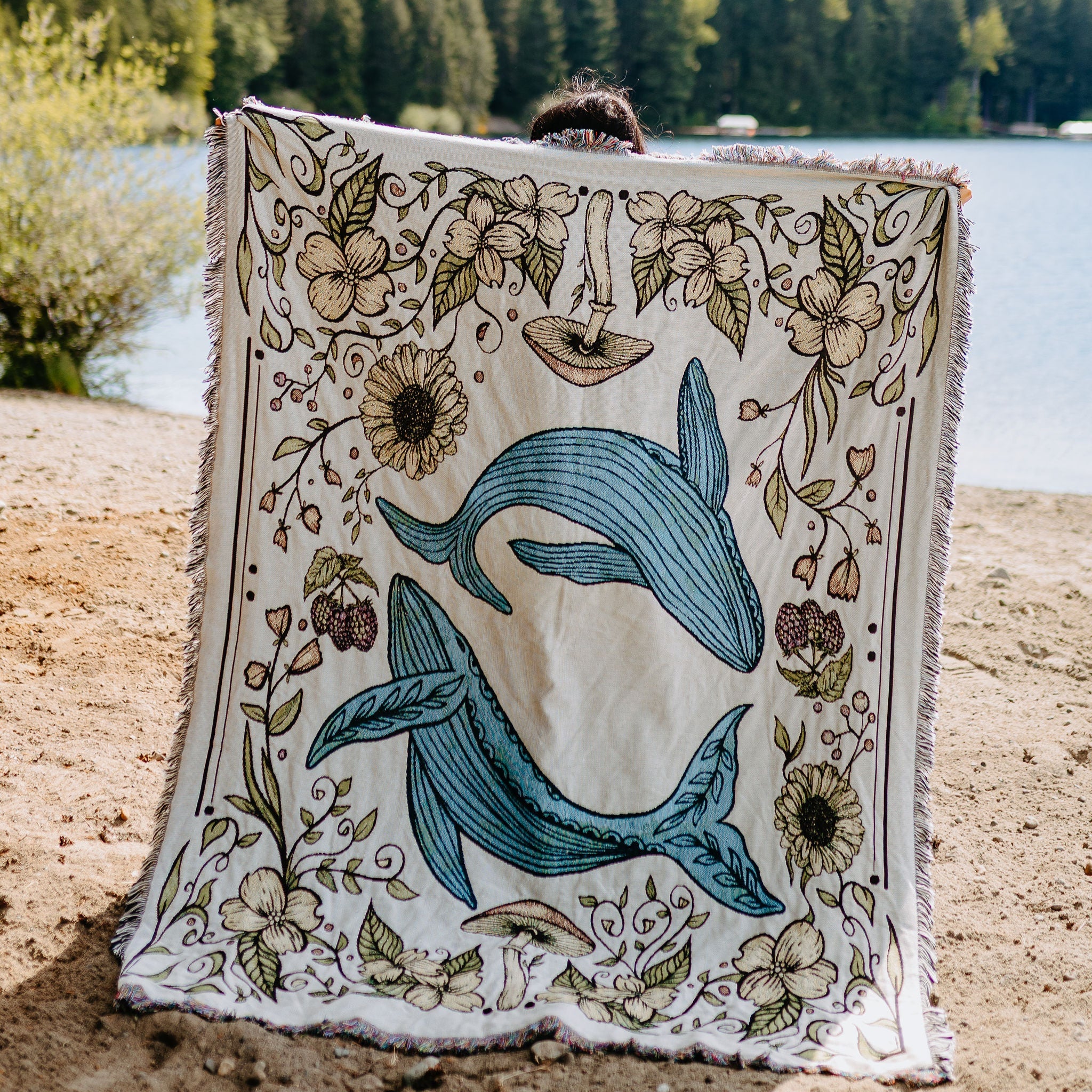 Land and Sea Humpback Whales 100% Cotton Woven Blanket (Double