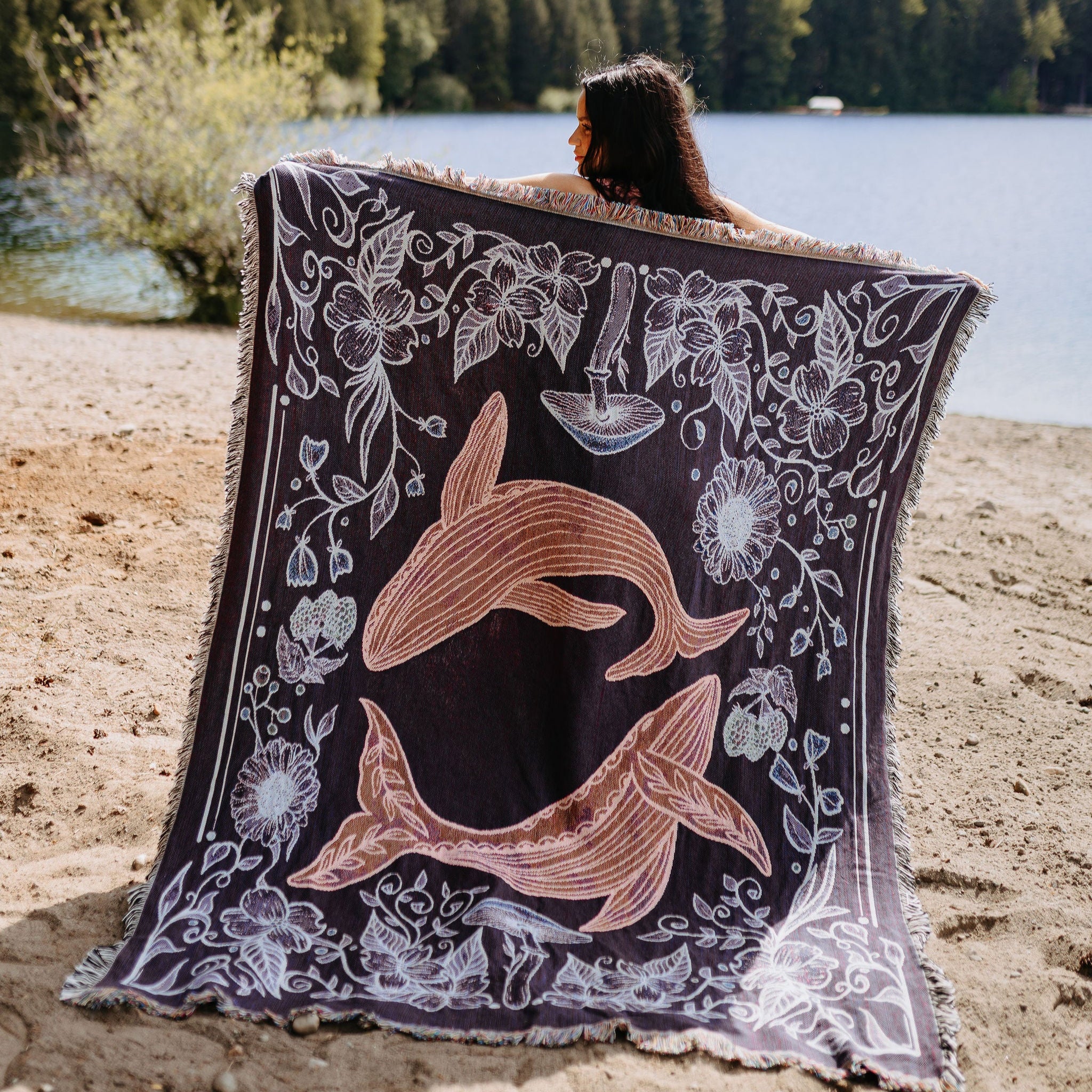 Land and Sea Humpback Whales 100% Cotton Woven Blanket (Double
