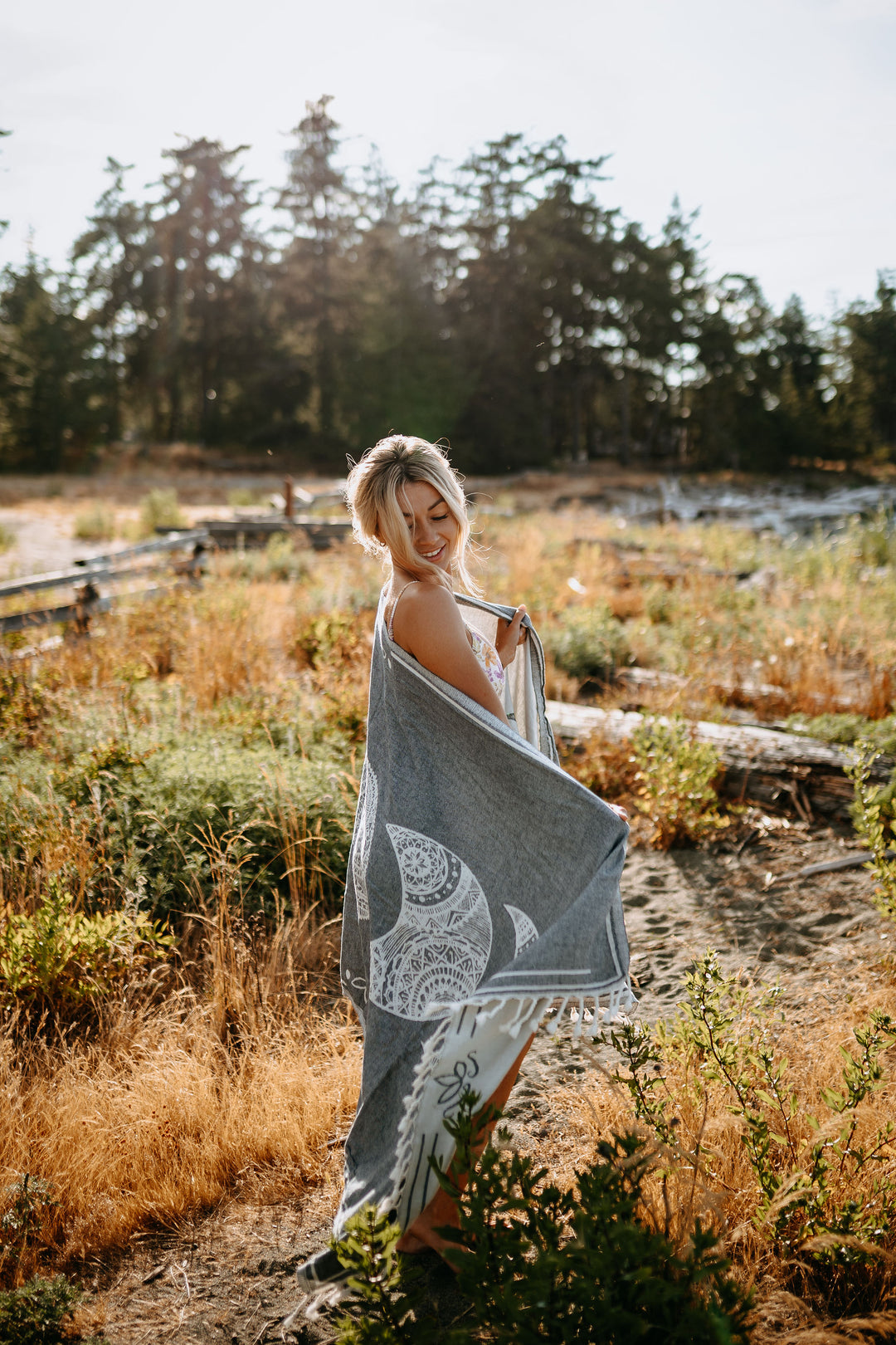 Navy Mandala Moon Phase 100% Cotton Turkish Towel