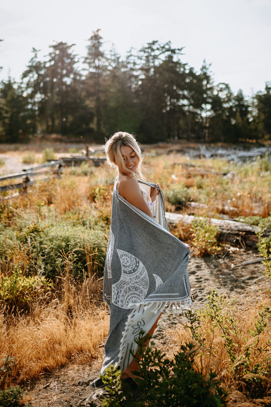 Navy Mandala Moon Phase 100% Cotton Turkish Towel