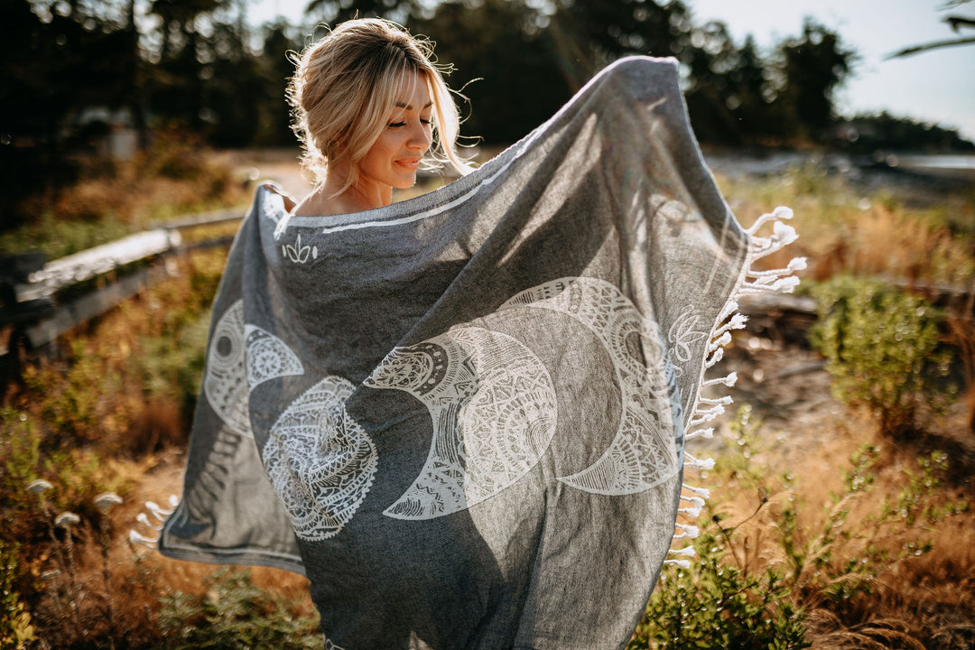 Navy Mandala Moon Phase 100% Cotton Turkish Towel