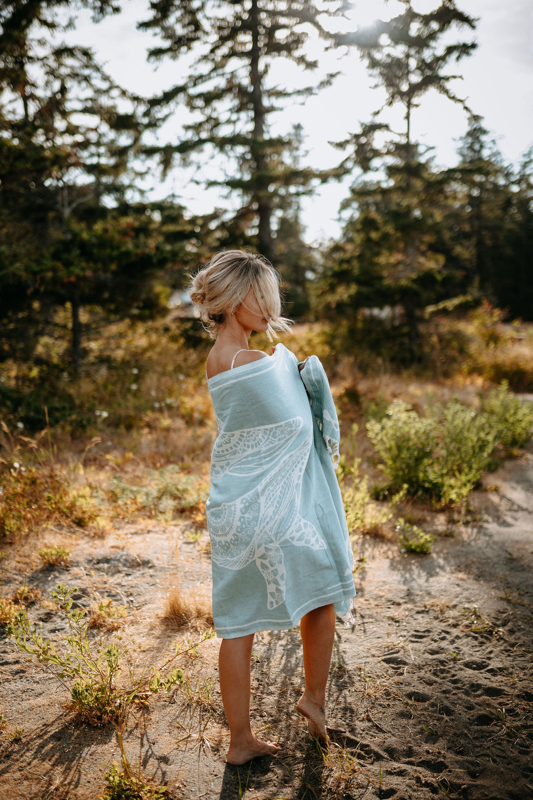 Seafoam Humpback Whales 100% Cotton Turkish Towel