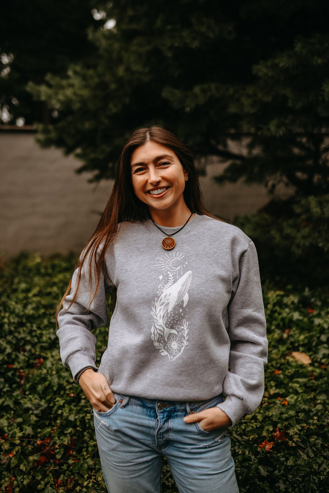 Majestic Whale Oversized Sweatshirt in Heathered Grey