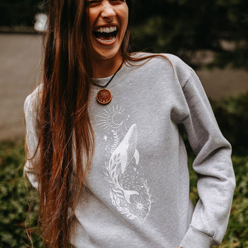 Majestic Whale Oversized Sweatshirt in Heathered Grey