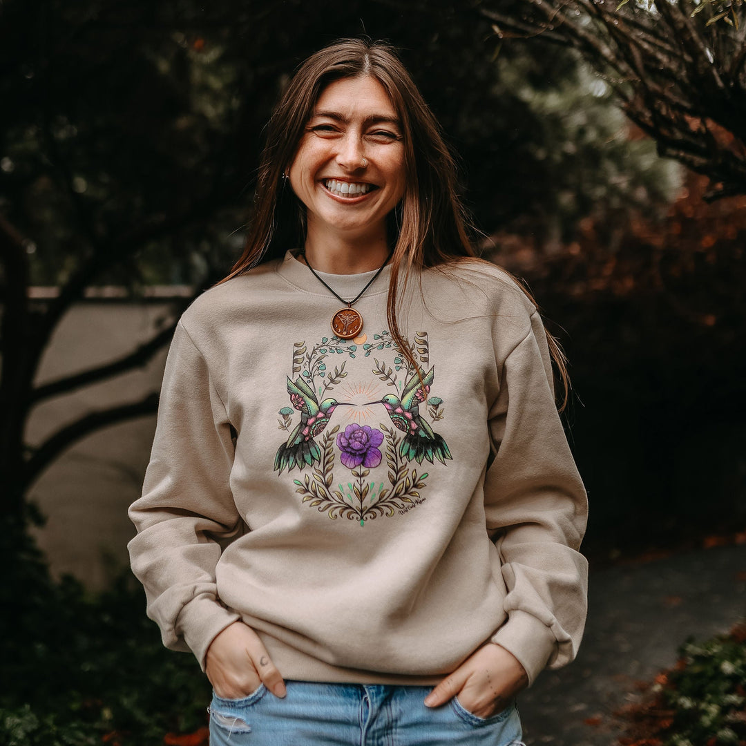 Cottage Hummingbird Oversized Sweatshirt in Bone