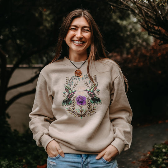 Cottage Hummingbird Oversized Sweatshirt in Bone