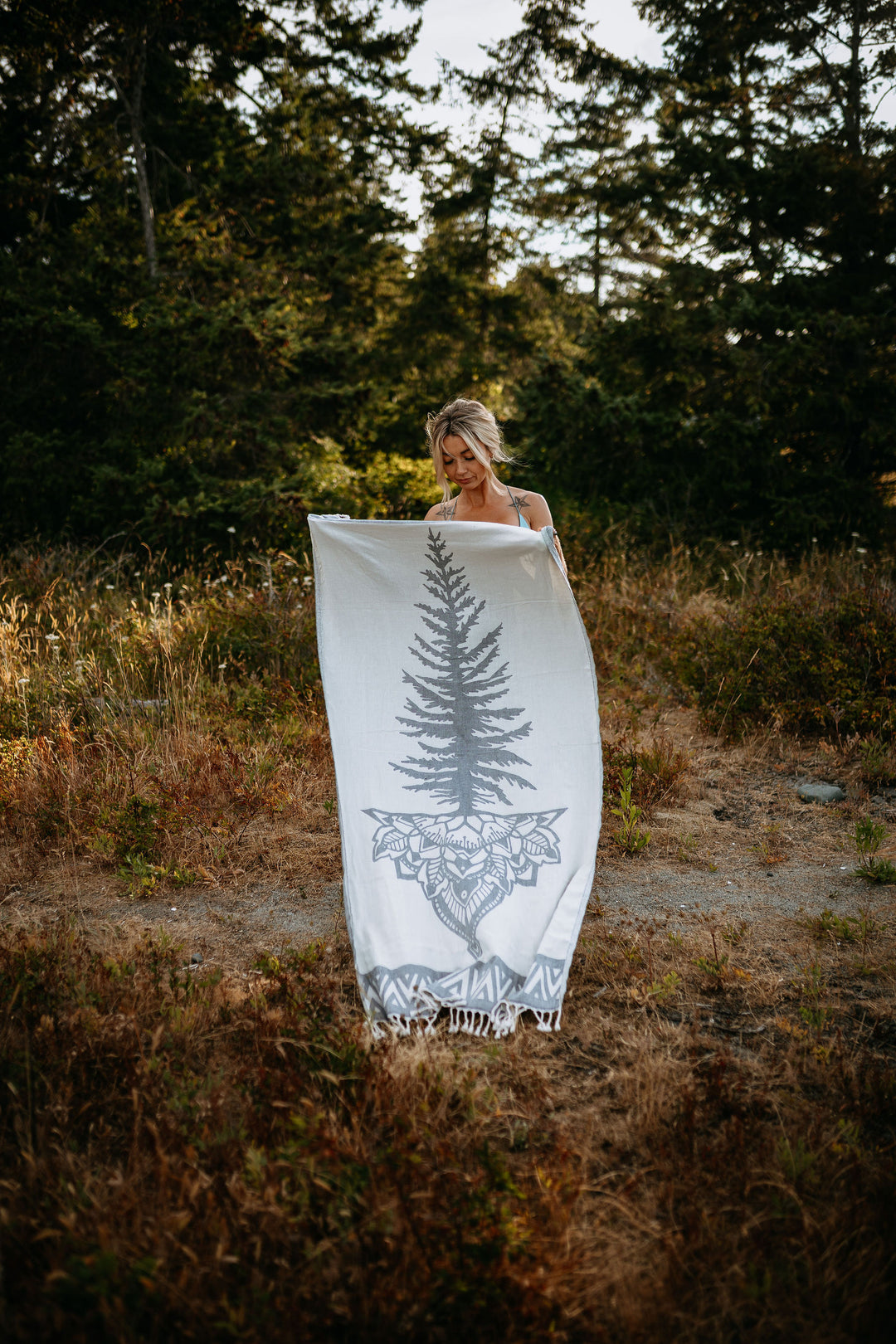 Slate Grey Tree Mandala 100% Cotton Turkish Towel