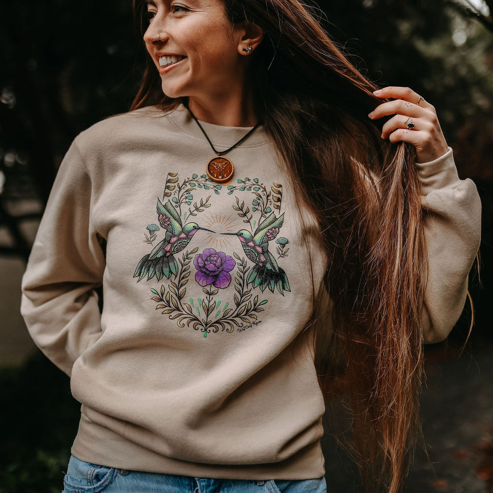 Cottage Hummingbird Oversized Sweatshirt in Bone