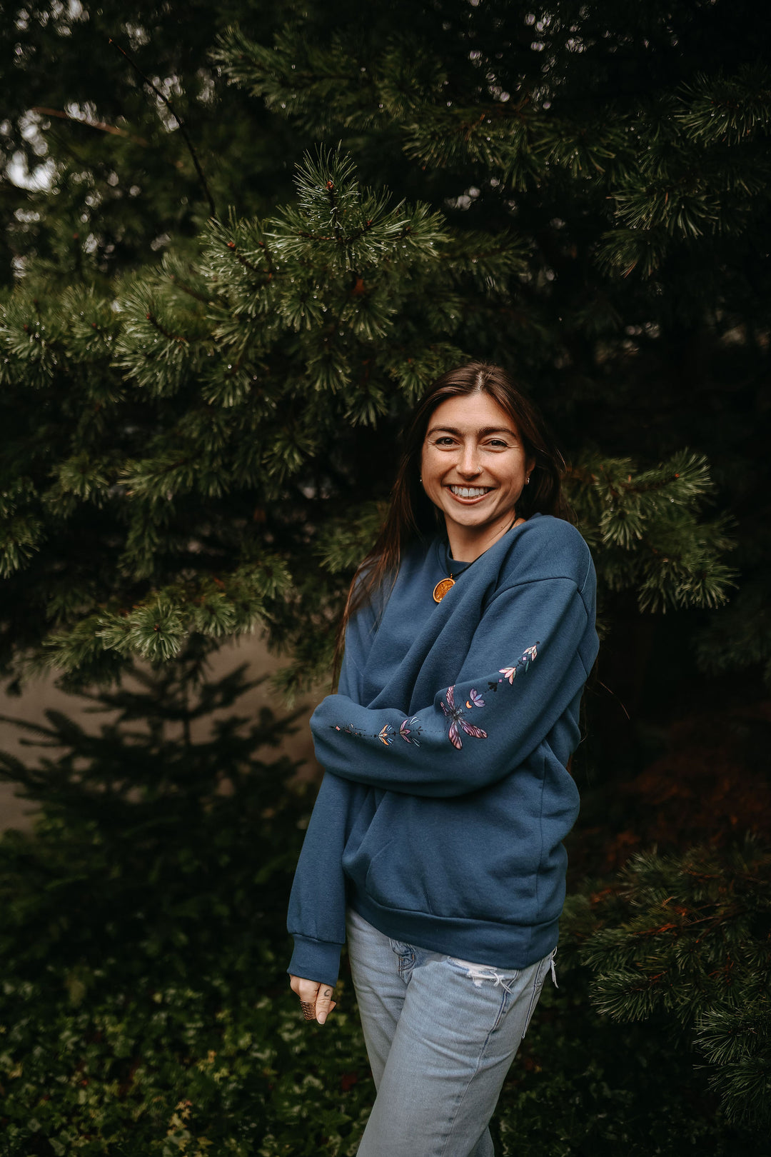 Dragonfly Stack Oversized Sweatshirt in Navy Sea
