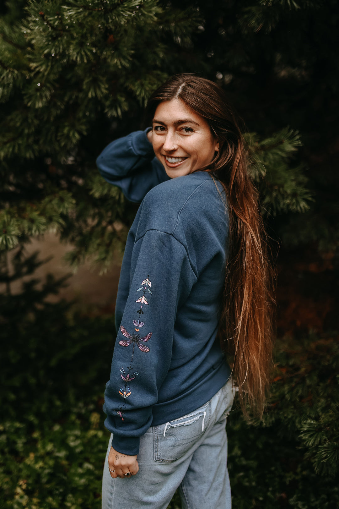 Dragonfly Stack Oversized Sweatshirt in Navy Sea