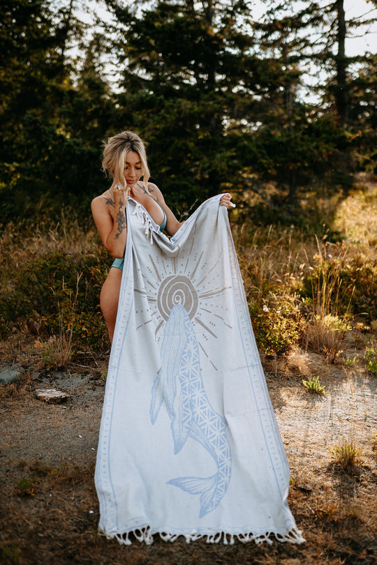 Storm Blue Seed Of Life Whale 100% Cotton Turkish Towel