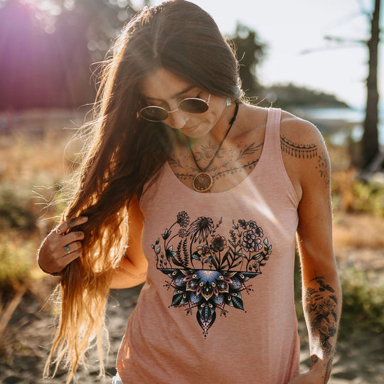 Mandala Flowers Festival Tank in Desert Rose