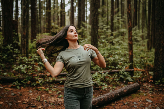Celestial Sunflower Bamboo Fitted Tee - Green *Made in Canada*