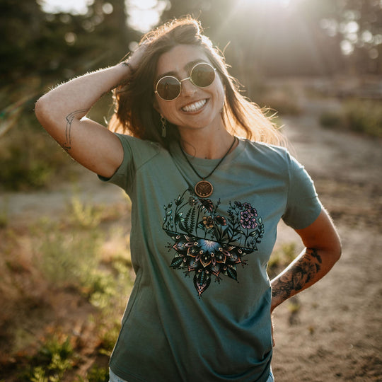 Mandala Flowers Relaxed Tee in Blue Storm