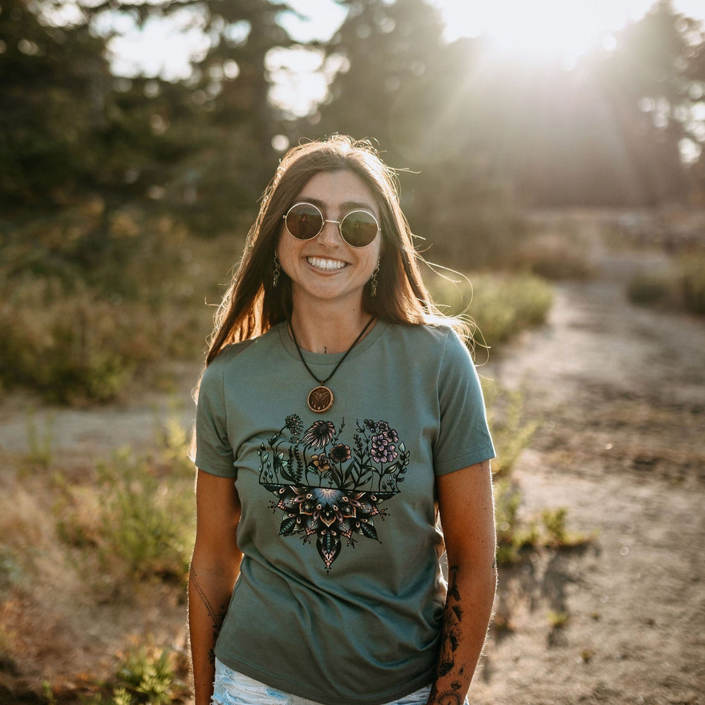 Mandala Flowers Relaxed Tee in Blue Storm