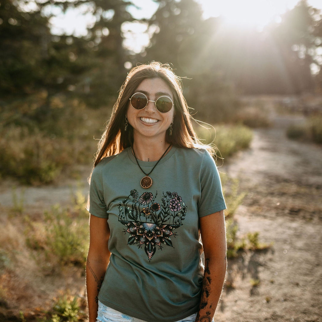 Mandala Flowers Relaxed Tee in Blue Storm