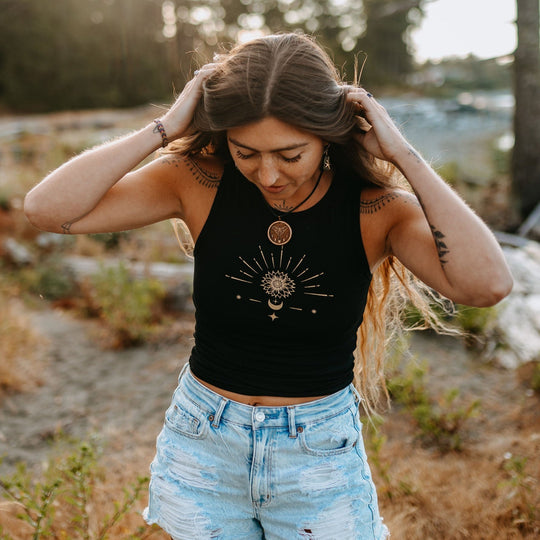 Celestial Sunflower Bamboo Stretch Crop Tank * Made In Canada*